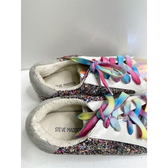 Steve Madden Girls Sneakers Jrize Sz 5 Multicolor Sequin Detailed Lace Up Style - Picture 8 of 11